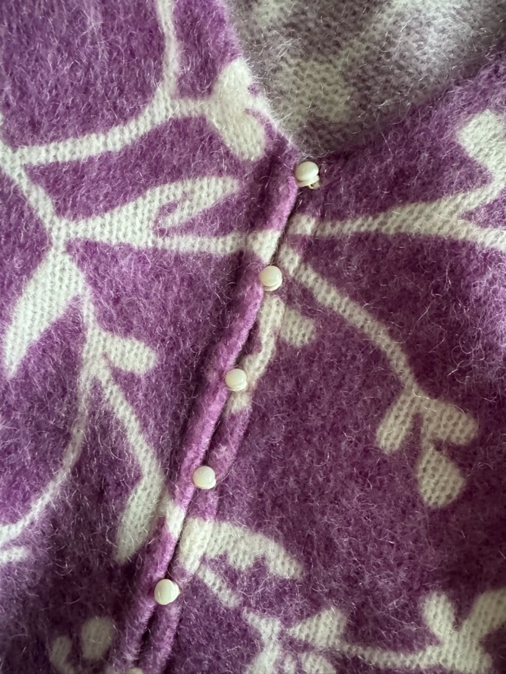 Sezane Purple and Cream Floral Button-Front Cardigan - Picture 5 of 6
